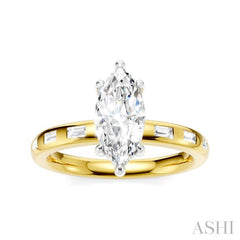 1/4 Ctw Marquise Shape Baguette and Round Cut Diamond Semi-Mount Engagement Ring in 14K Yellow and White Gold