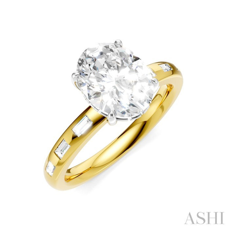 1/4 Ctw Oval Shape Baguette and Round Cut Diamond Semi-Mount Engagement Ring in 14K Yellow and White Gold