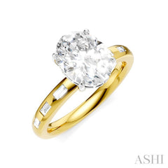 1/4 Ctw Oval Shape Baguette and Round Cut Diamond Semi-Mount Engagement Ring in 14K Yellow and White Gold