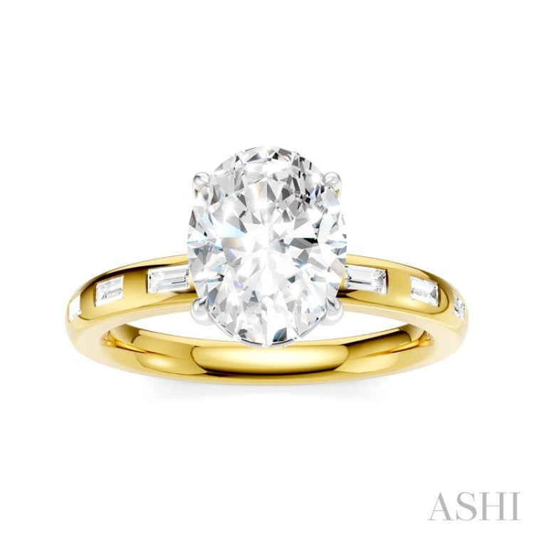 1/4 Ctw Oval Shape Baguette and Round Cut Diamond Semi-Mount Engagement Ring in 14K Yellow and White Gold