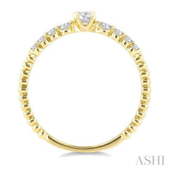 1/4 Ctw Bead Texture Shank Graduated Round CutDiamond Stackable Fashion Ring in 14K Yellow Gold