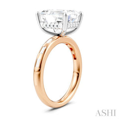 1/3 Ctw Emerald Shape Baguette and Round Cut Diamond Semi-Mount Engagement Ring in 14K Rose and White Gold