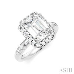 1/3 Ctw Akari Emerald Shape Baguette and Round Cut Diamond Halo Semi Mount Engagement Ring in 14K White Gold