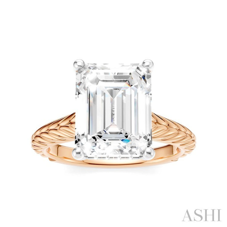 1/10 Ctw Emerald Shape Round Cut Diamond Akari Wheat Shank Semi-Mount Engagement Ring in 14K Rose and White Gold