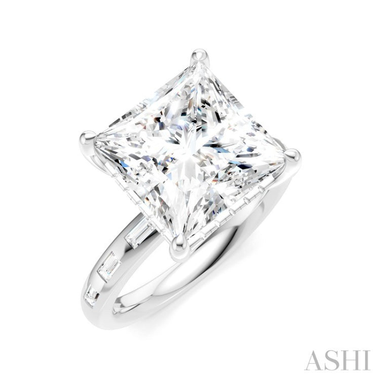1/3 Ctw Princess Shape Baguette and Round Cut Diamond Semi-Mount Engagement Ring in 14K White Gold