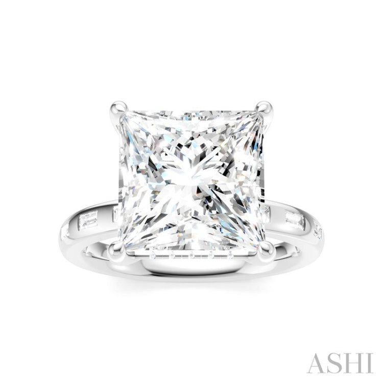 1/3 Ctw Princess Shape Baguette and Round Cut Diamond Semi-Mount Engagement Ring in 14K White Gold