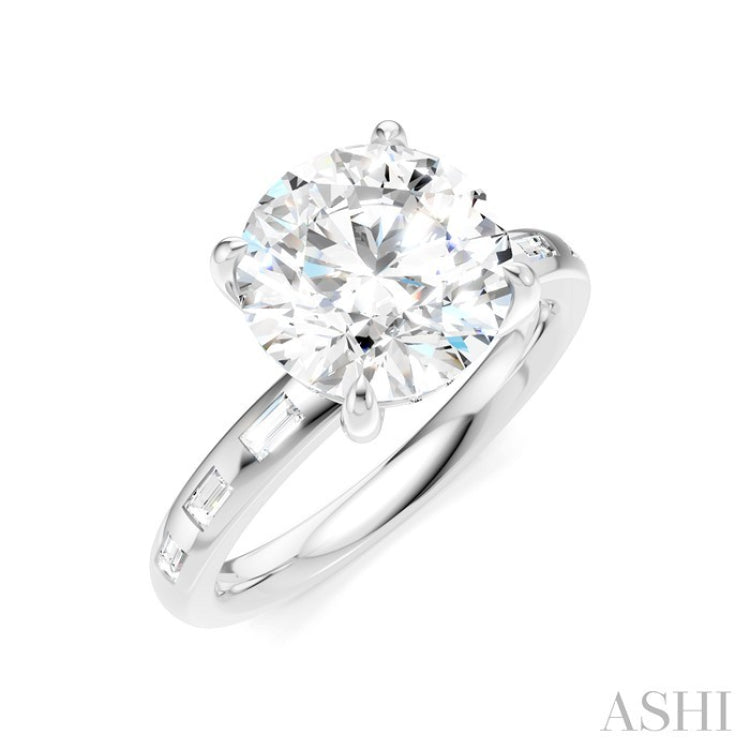 1/4 Ctw Round Shape Baguette and Round Cut Diamond Semi-Mount Engagement Ring in 14K White Gold