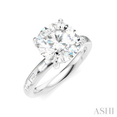 1/4 Ctw Round Shape Baguette and Round Cut Diamond Semi-Mount Engagement Ring in 14K White Gold