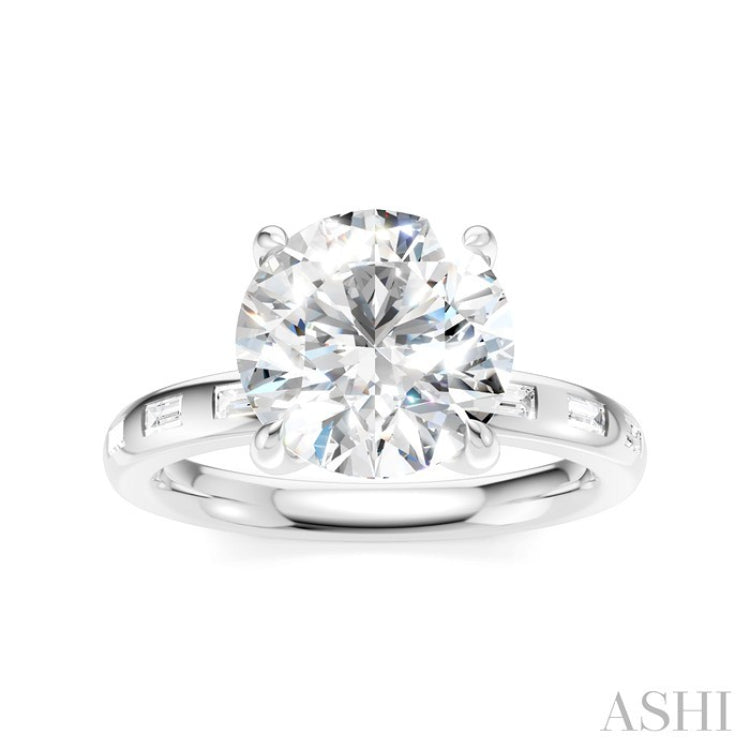 1/4 Ctw Round Shape Baguette and Round Cut Diamond Semi-Mount Engagement Ring in 14K White Gold