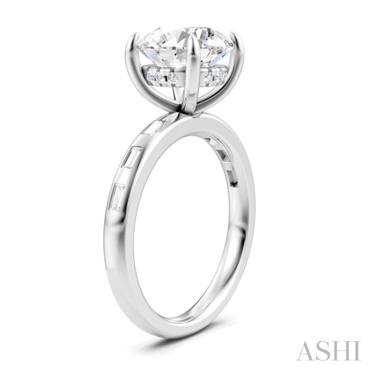 1/4 Ctw Round Shape Baguette and Round Cut Diamond Semi-Mount Engagement Ring in 14K White Gold