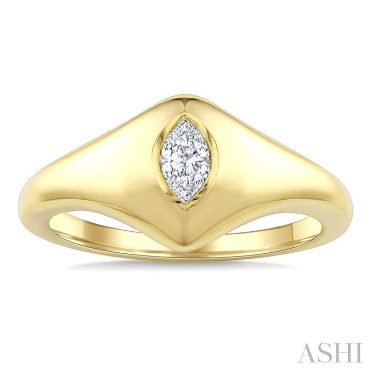 1/5 Ctw Marquise Cut Golden Glow Diamond Fashion Signet Ring in 10K Yellow Gold