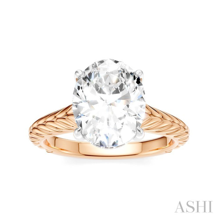 1/10 Ctw Oval Shape Round Cut Diamond Semi-Mount Engagement Ring in 14K Rose and White Gold