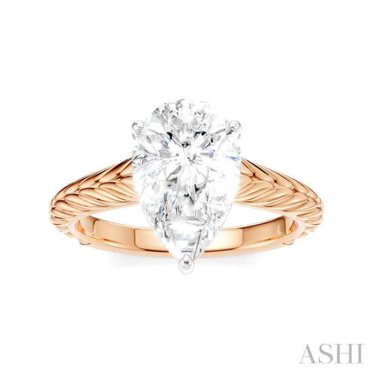 1/10 Ctw Pear Shape Round Cut Diamond Akari Wheat Shank Semi-Mount Engagement Ring in 14K Rose and White Gold