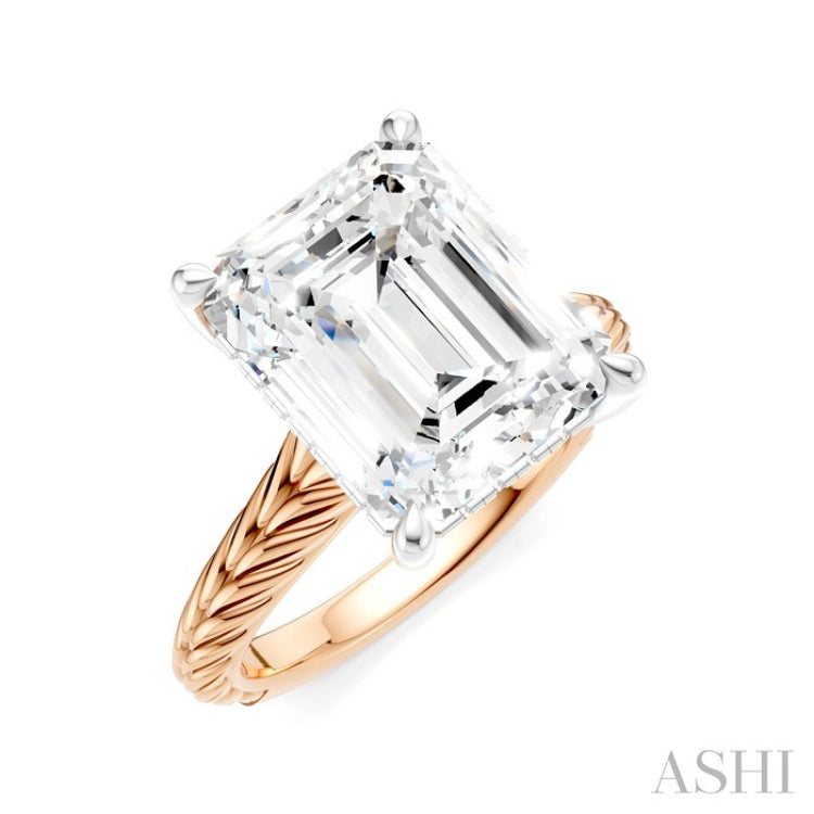 1/8 Ctw Emerald Shape Round Cut Diamond Akari Wheat Shank Semi-Mount Engagement Ring in 14K Rose and White Gold