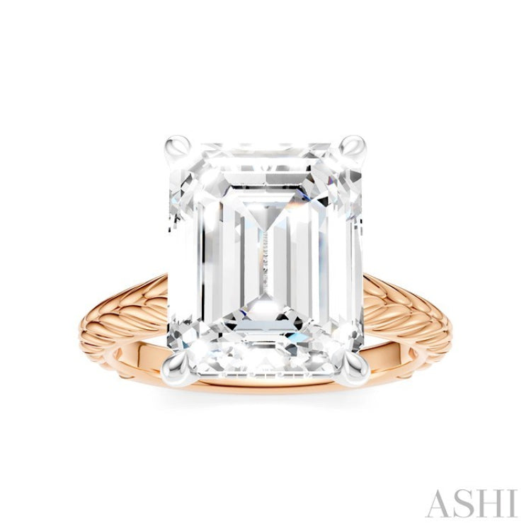 1/8 Ctw Emerald Shape Round Cut Diamond Akari Wheat Shank Semi-Mount Engagement Ring in 14K Rose and White Gold