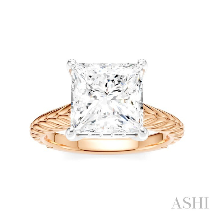 1/10 Ctw Princess Shape Round Cut Diamond Akari Wheat Shank Semi-Mount Engagement Ring in 14K Rose and White Gold