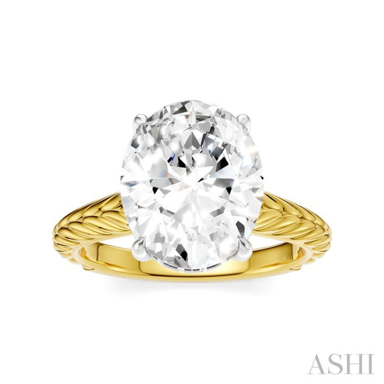 1/10 Ctw Oval Shape Round Cut Diamond Semi-Mount Engagement Ring in 14K Yellow and White Gold