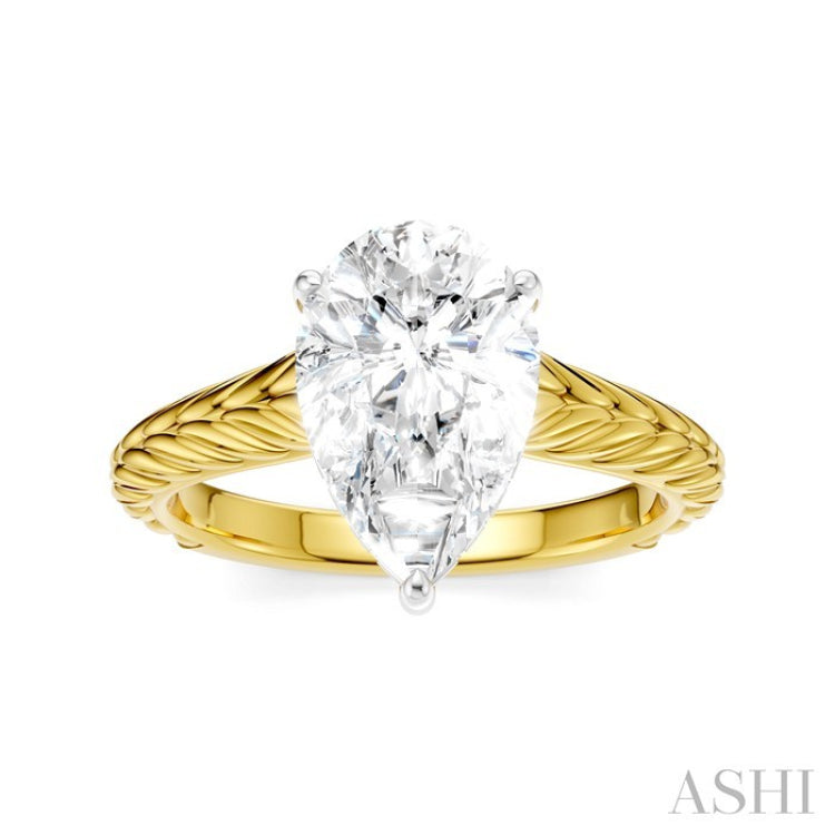 1/10 Ctw Pear Shape Round Cut Diamond Akari Wheat Shank Semi-Mount Engagement Ring in 14K Yellow and White Gold