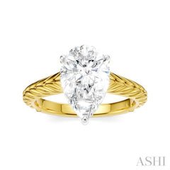1/10 Ctw Pear Shape Round Cut Diamond Akari Wheat Shank Semi-Mount Engagement Ring in 14K Yellow and White Gold