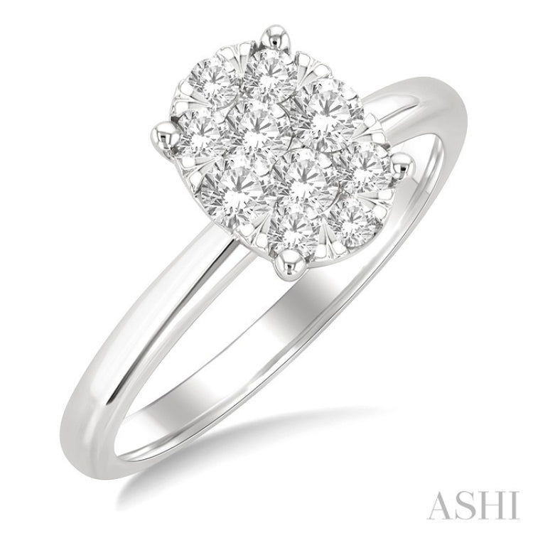 1/2 Ctw Lovebright Oval Shape Round Cut Diamond Cluster Ring in 14K White Gold