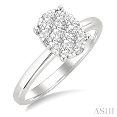 1/2 Ctw Lovebright Oval Shape Round Cut Diamond Cluster Ring in 14K White Gold