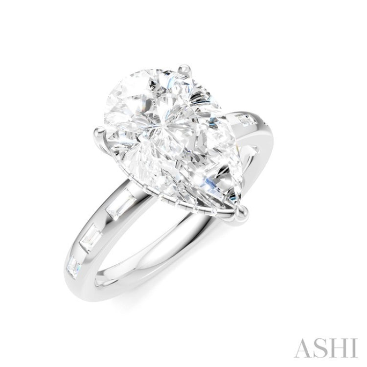 1/3 Ctw Pear Shape Baguette and Round Cut Diamond Semi-Mount Engagement Ring in 14K White Gold