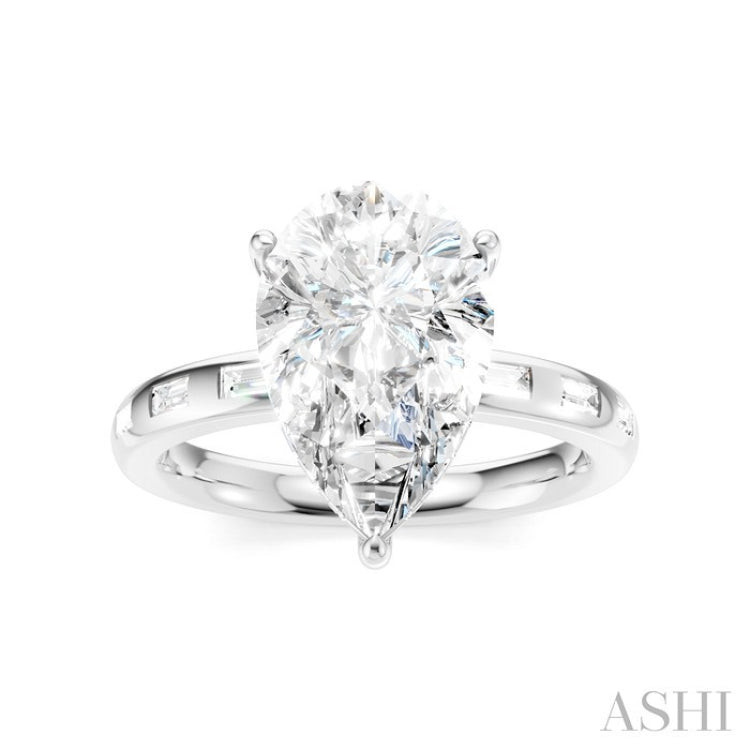 1/3 Ctw Pear Shape Baguette and Round Cut Diamond Semi-Mount Engagement Ring in 14K White Gold