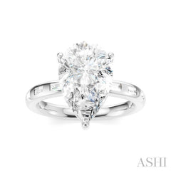 1/3 Ctw Pear Shape Baguette and Round Cut Diamond Semi-Mount Engagement Ring in 14K White Gold