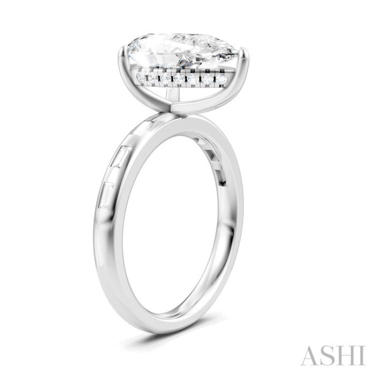 1/3 Ctw Pear Shape Baguette and Round Cut Diamond Semi-Mount Engagement Ring in 14K White Gold