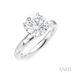 1/4 Ctw Round Shape Baguette and Round Cut Diamond Semi-Mount Engagement Ring in 14K White Gold