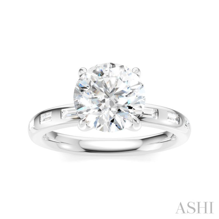1/4 Ctw Round Shape Baguette and Round Cut Diamond Semi-Mount Engagement Ring in 14K White Gold