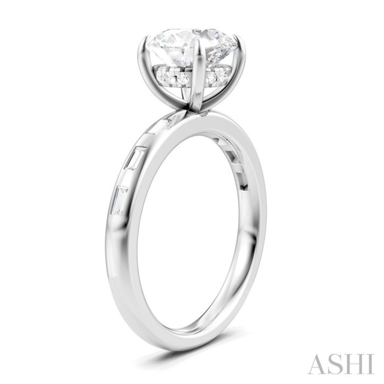 1/4 Ctw Round Shape Baguette and Round Cut Diamond Semi-Mount Engagement Ring in 14K White Gold