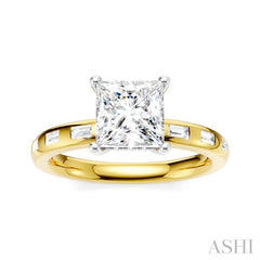 1/4 Ctw Princess Shape Baguette and Round Cut Diamond Semi-Mount Engagement Ring in 14K Yellow and White Gold