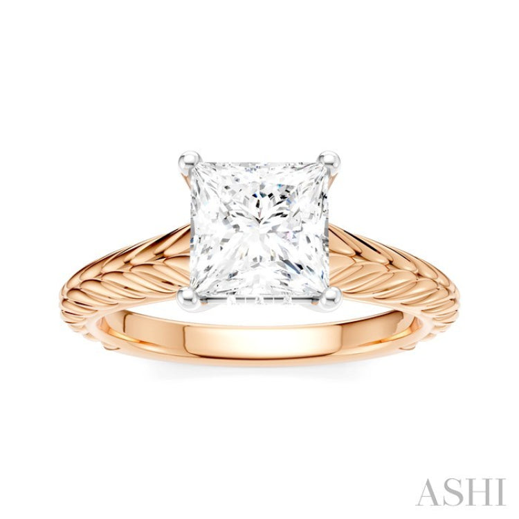 1/20 Ctw Princess Shape Round Cut Diamond Akari Wheat Shank Semi-Mount Engagement Ring in 14K Rose and White Gold