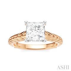 1/20 Ctw Princess Shape Round Cut Diamond Akari Wheat Shank Semi-Mount Engagement Ring in 14K Rose and White Gold