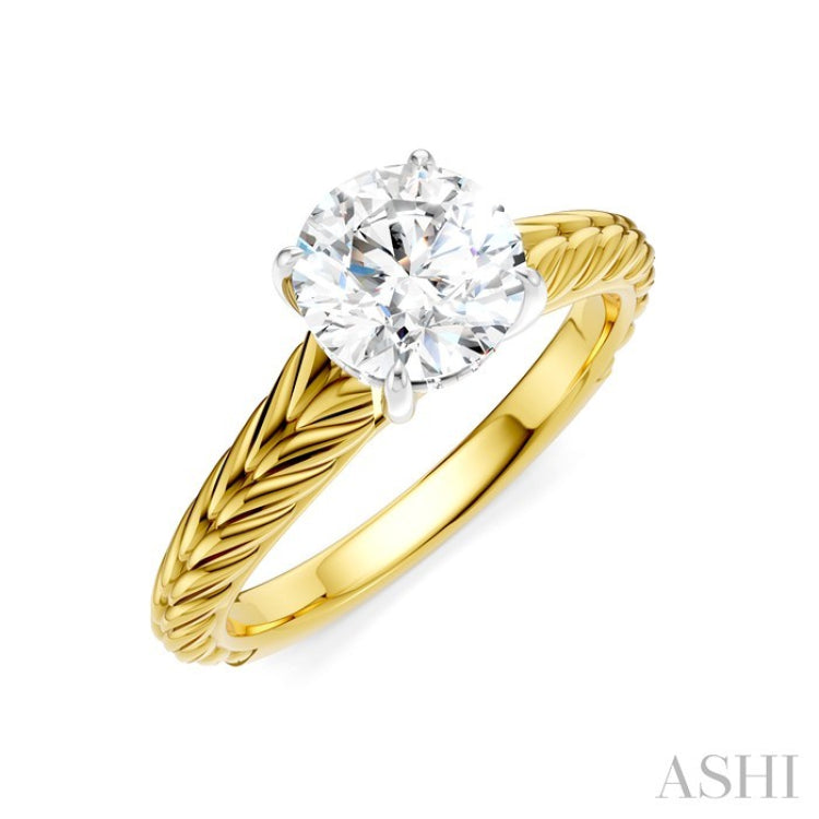 1/20 Ctw Circular Shape Round Cut Diamond Akari Wheat Shank Semi-Mount Engagement Ring in 14K Yellow and White Gold