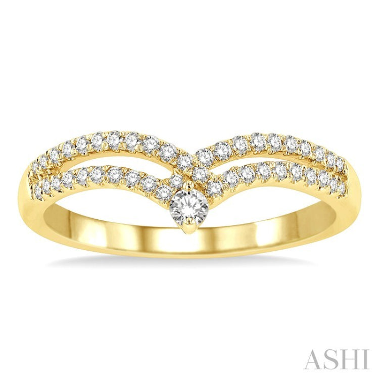 1/4 Ctw Round Cut Diamond Interlocked Twin Chevron Fashion Ring in 14K Yellow Gold