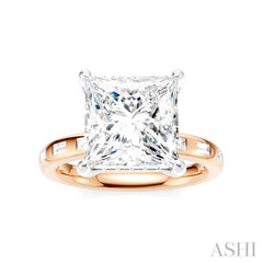 1/3 Ctw Princess Shape Baguette and Round Cut Diamond Semi-Mount Engagement Ring in 14K Rose and White Gold