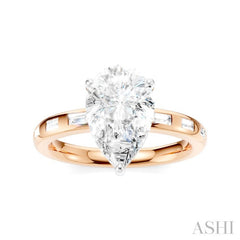 1/3 Ctw Akari Pear Shape Baguette and Round Cut Diamond Semi Mount Engagement Ring in 14K Rose and White Gold