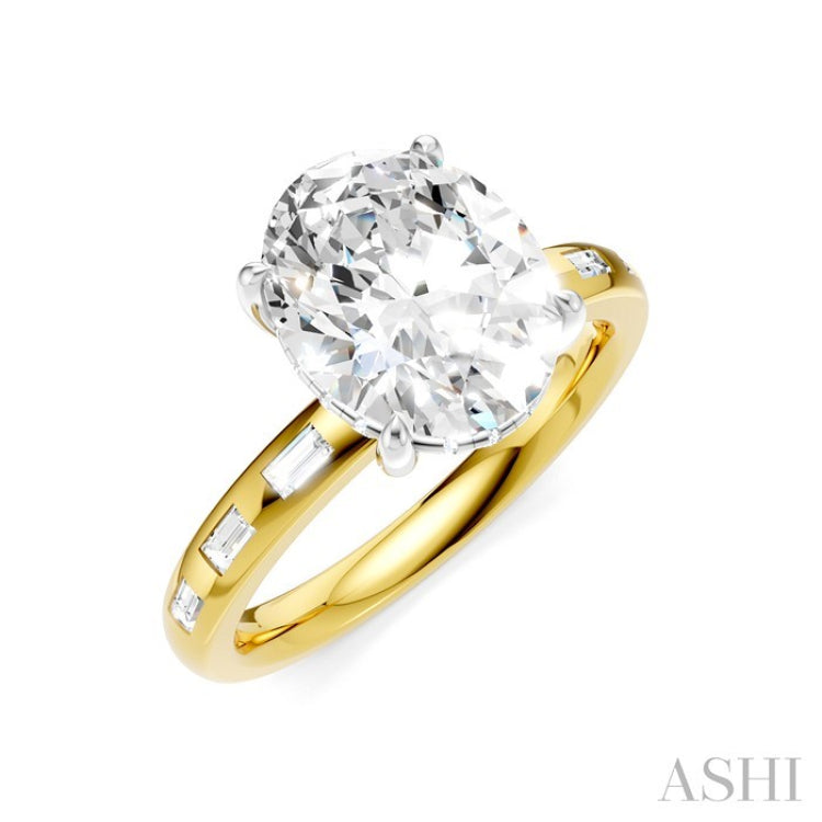 1/3 Ctw Akari Oval Shape Baguette and Round Cut Diamond Semi Mount Engagement Ring in 14K Yellow and White Gold