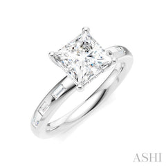 1/4 Ctw Princess Shape Baguette and Round Cut Diamond Semi-Mount Engagement Ring in 14K White Gold