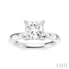 1/4 Ctw Princess Shape Baguette and Round Cut Diamond Semi-Mount Engagement Ring in 14K White Gold