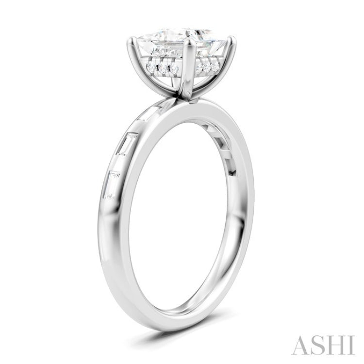1/4 Ctw Princess Shape Baguette and Round Cut Diamond Semi-Mount Engagement Ring in 14K White Gold