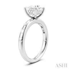 1/4 Ctw Princess Shape Baguette and Round Cut Diamond Semi-Mount Engagement Ring in 14K White Gold