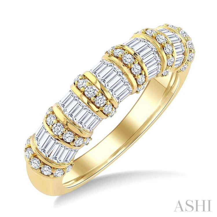 1 Ctw Baguette and Round Cut Diamond Fashion Bamboo Band in 14K Yellow Gold