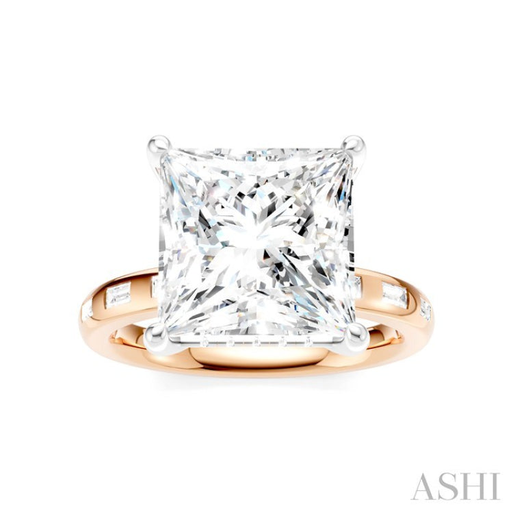 1/3 Ctw Princess Shape Baguette and Round Cut Diamond Semi-Mount Engagement Ring in 14K Rose and White Gold