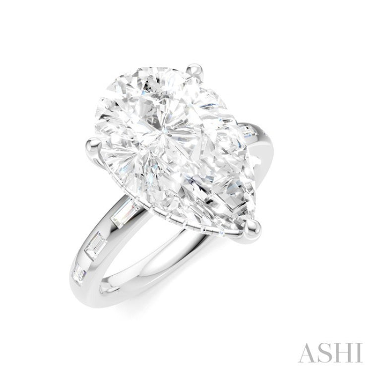 1/3 Ctw Pear Shape Baguette and Round Cut Diamond Semi-Mount Engagement Ring in 14K White Gold
