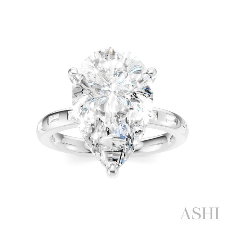 1/3 Ctw Pear Shape Baguette and Round Cut Diamond Semi-Mount Engagement Ring in 14K White Gold