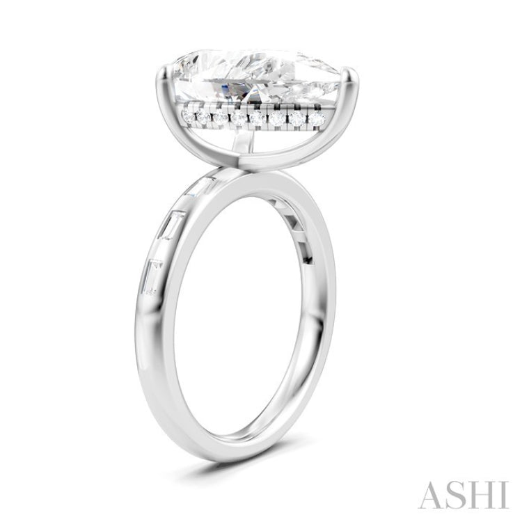 1/3 Ctw Pear Shape Baguette and Round Cut Diamond Semi-Mount Engagement Ring in 14K White Gold
