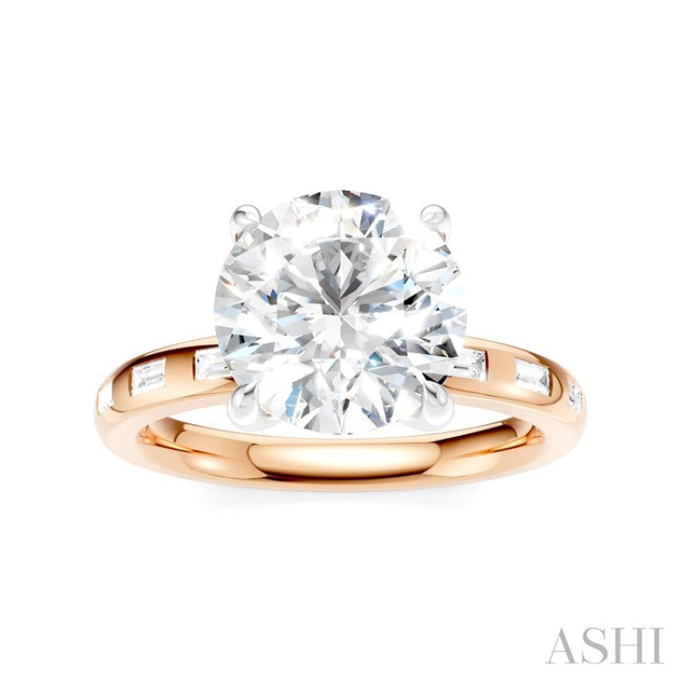 1/4 Ctw Round Shape Baguette and Round Cut Diamond Semi-Mount Engagement Ring in 14K Rose and White Gold